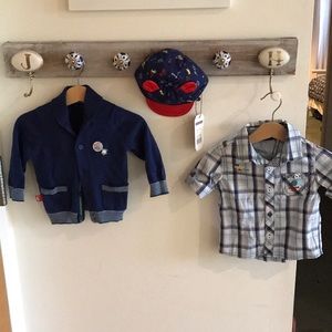 Cardigan, button down, hat set